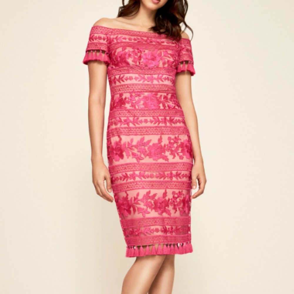 Tadashi Shoji Off-The-Shoulder Tassel Dress